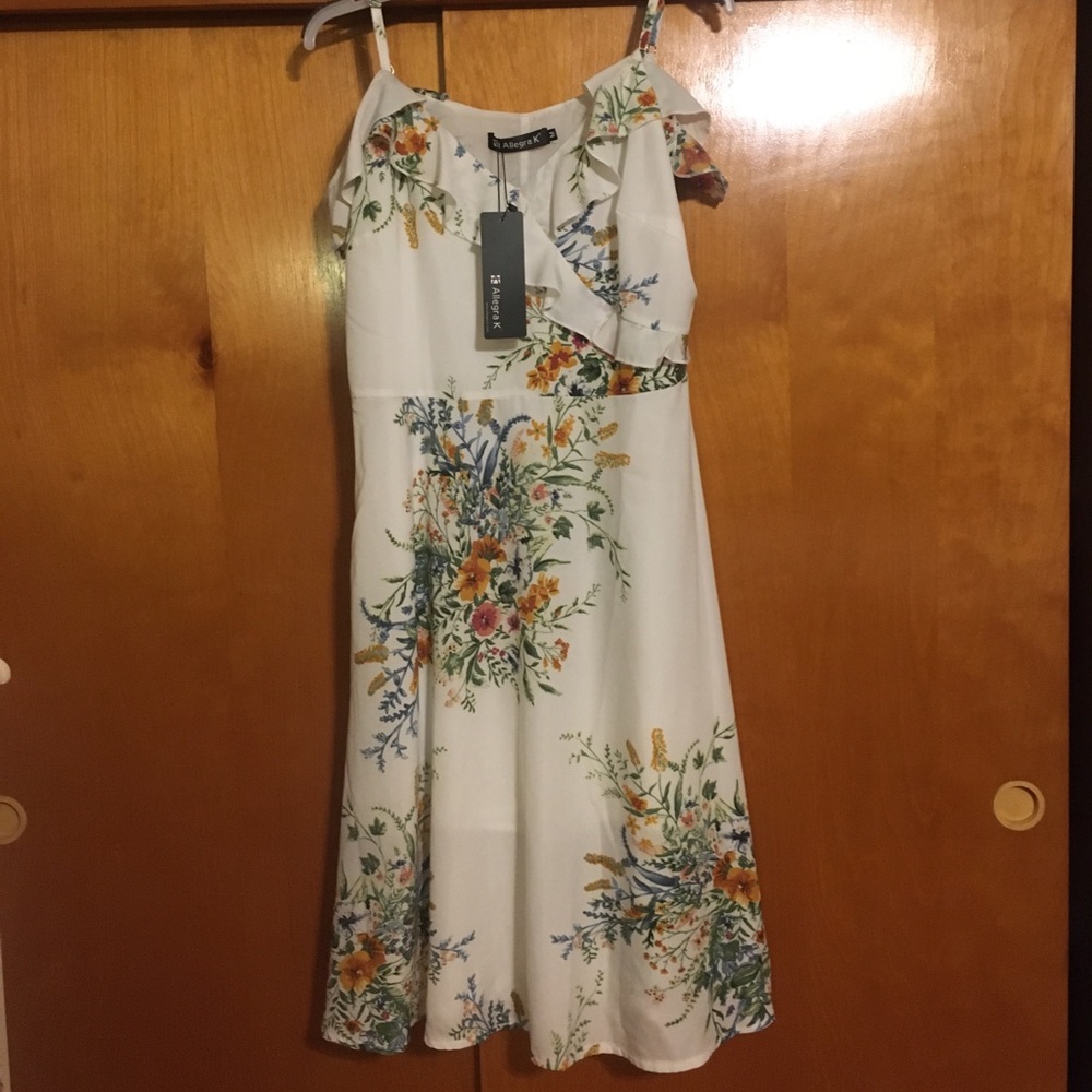 Women's Floral Summer Cold Shoulder Midi Dress